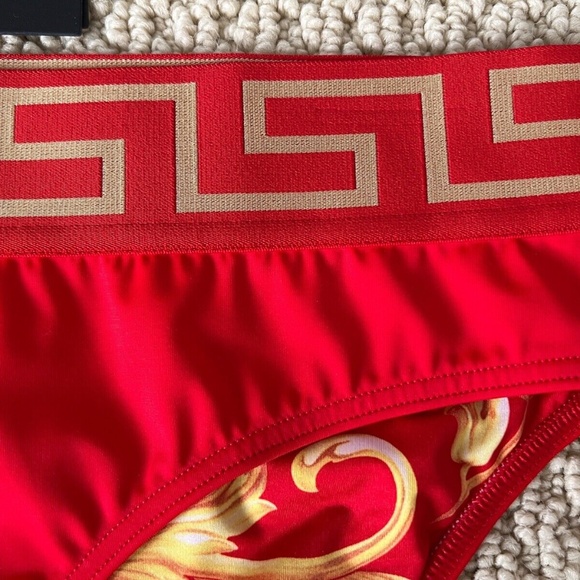 Versace Greca Border Medusa Barocco Red Swim Briefs Bathing Suit Speedo - Picture 7 of 14
